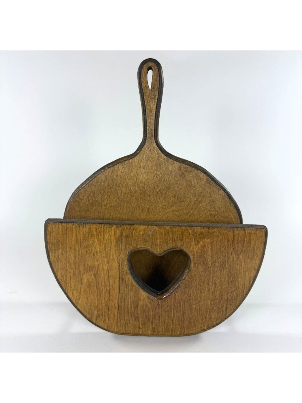Rustic Wooden Plate Rack Holder With Heart Cutout Design 1980's